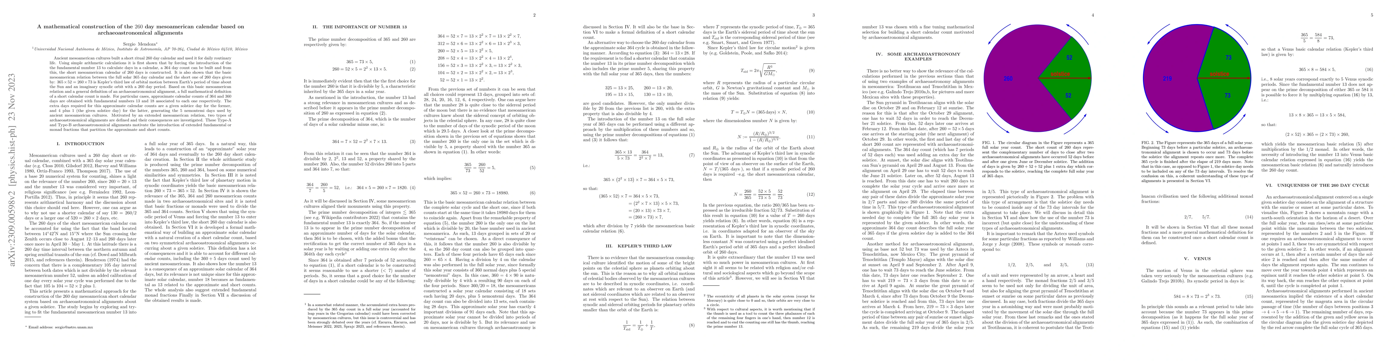Thumbnail for A mathematical construction of the 260 day mesoamerican calendar based
  on archaeoastronomical alignments