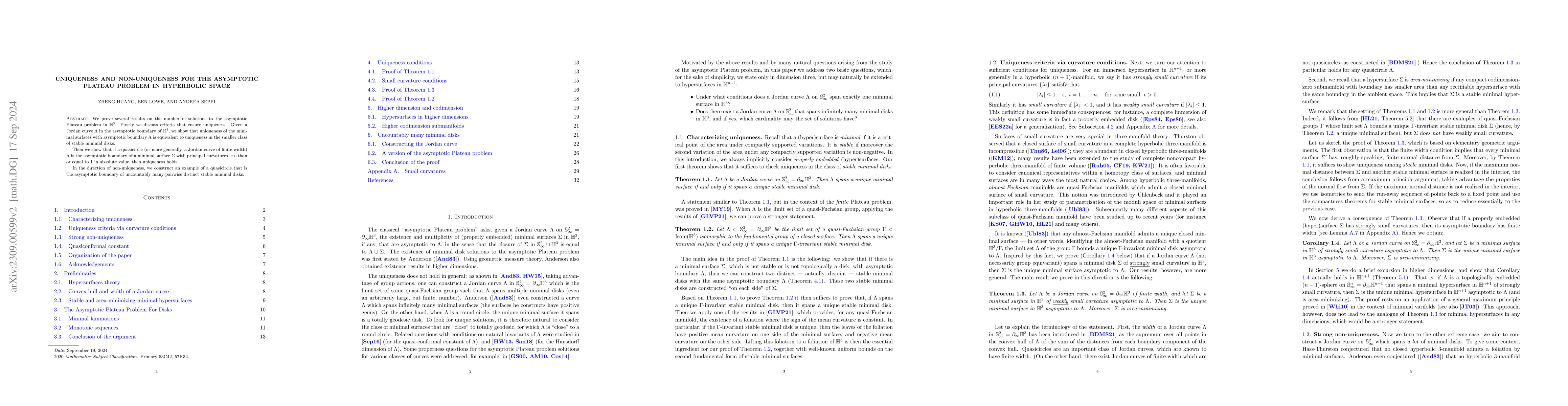 Thumbnail for Uniqueness and non-uniqueness for the asymptotic Plateau problem in
  hyperbolic space