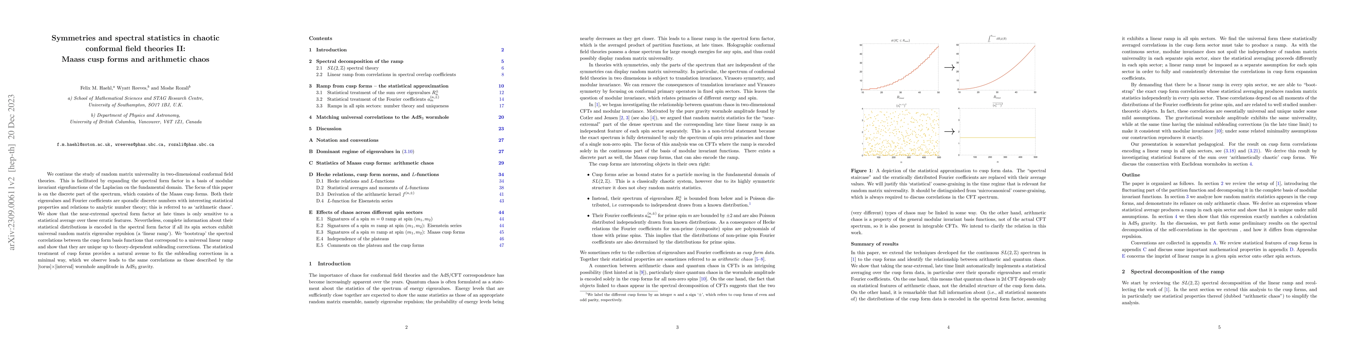 Thumbnail for Symmetries and spectral statistics in chaotic conformal field theories
  II: Maass cusp forms and arithmetic chaos