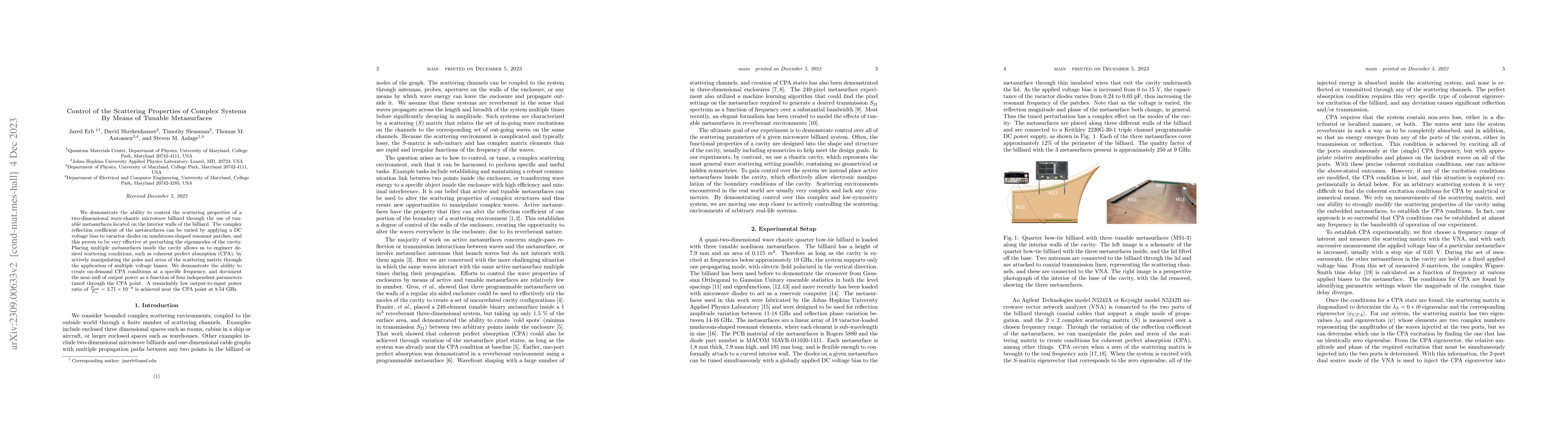 Thumbnail for Control of the Scattering Properties of Complex Systems By Means of
  Tunable Metasurfaces