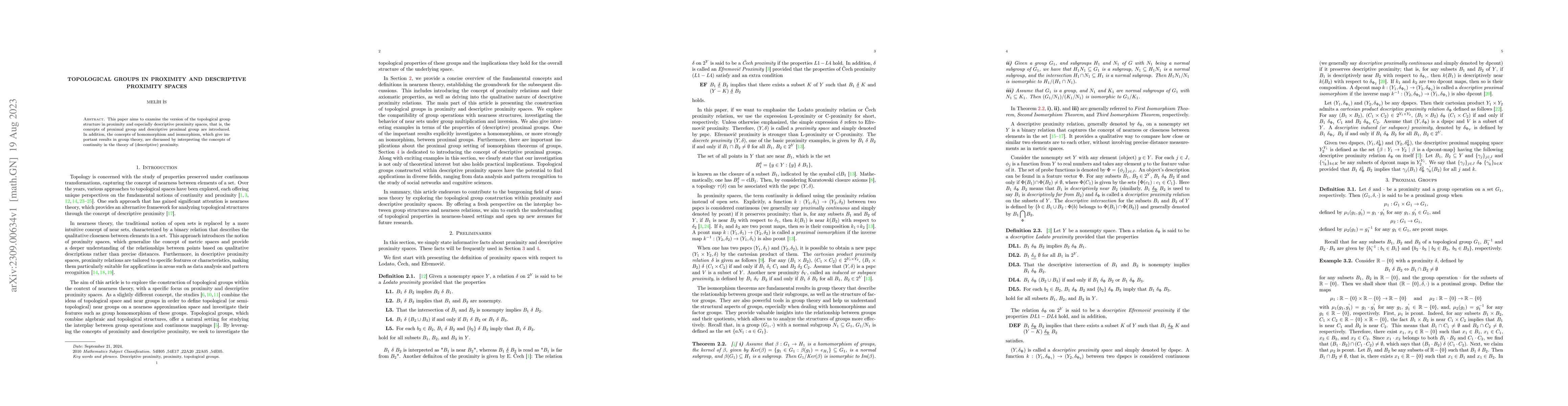 Thumbnail for Topological Group Construction In Proximity And Descriptive Proximity
  Spaces