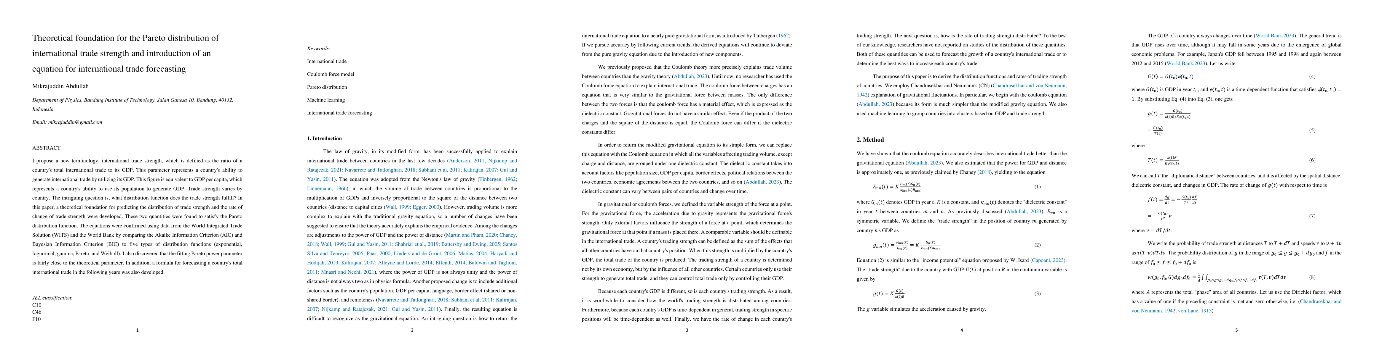 Thumbnail for Theoretical foundation for the Pareto distribution of international
  trade strength and introduction of an equation for international trade
  forecasting