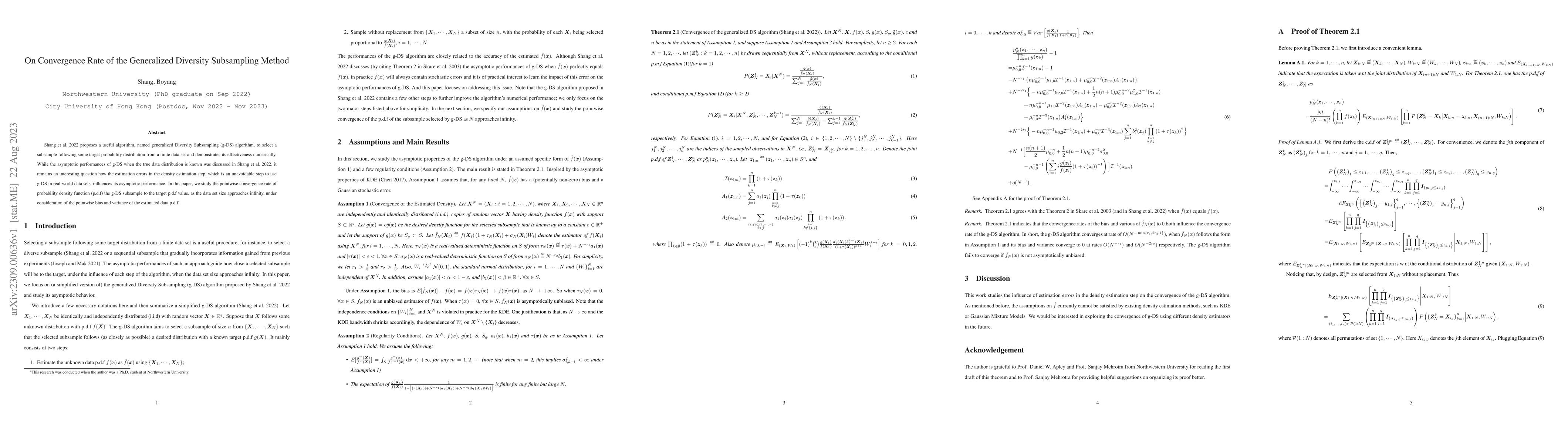 Thumbnail for On Convergence Rate of the Generalized Diversity Subsampling Method