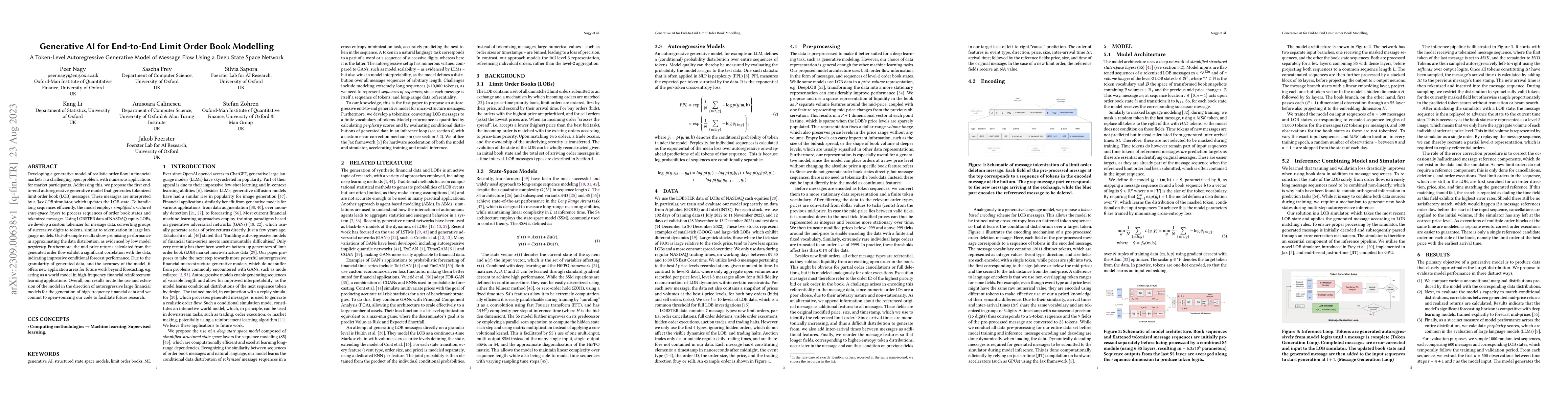 Thumbnail for Generative AI for End-to-End Limit Order Book Modelling: A Token-Level
  Autoregressive Generative Model of Message Flow Using a Deep State Space
  Network