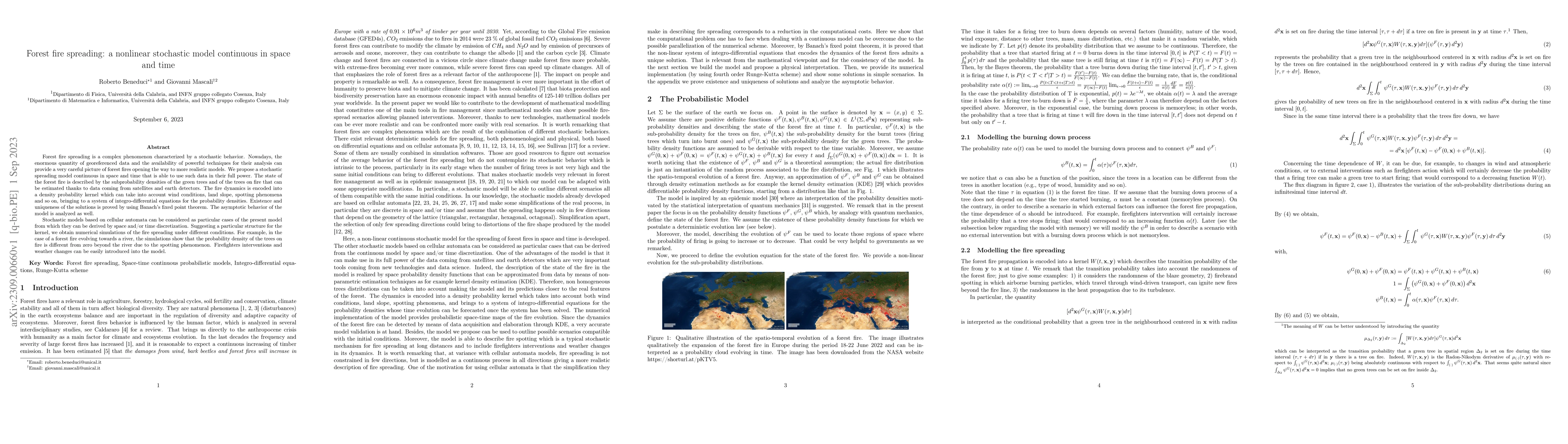 Thumbnail for Forest fire spreading: a nonlinear stochastic model continuous in space
  and time
