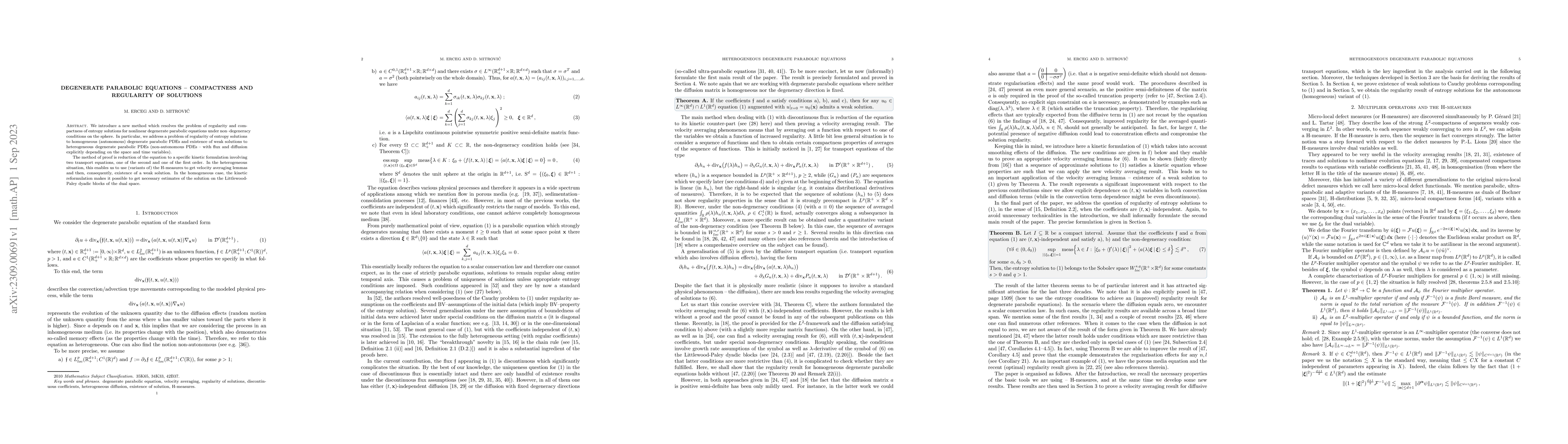 Thumbnail for Degenerate parabolic equations -- compactness and regularity of
  solutions