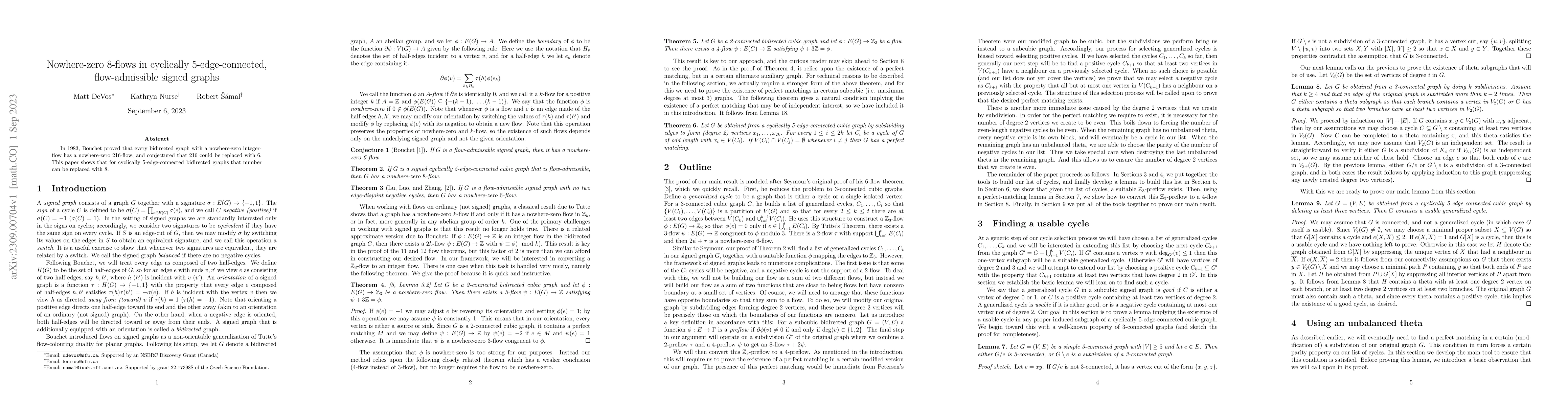 Thumbnail for Nowhere-zero 8-flows in cyclically 5-edge-connected, flow-admissible
  signed graphs