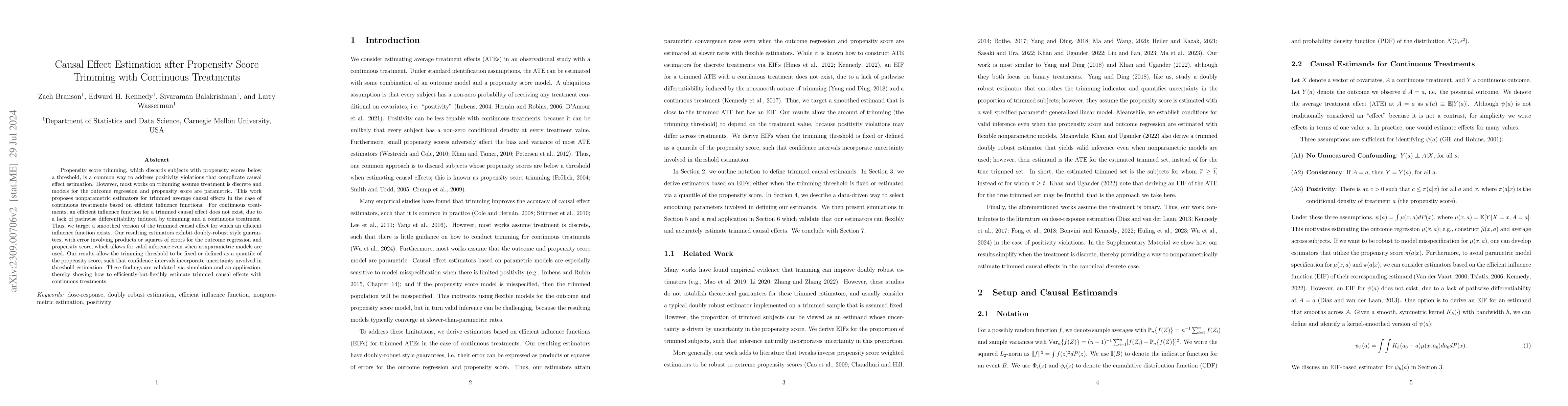Thumbnail for Causal Effect Estimation after Propensity Score Trimming with Continuous
  Treatments
