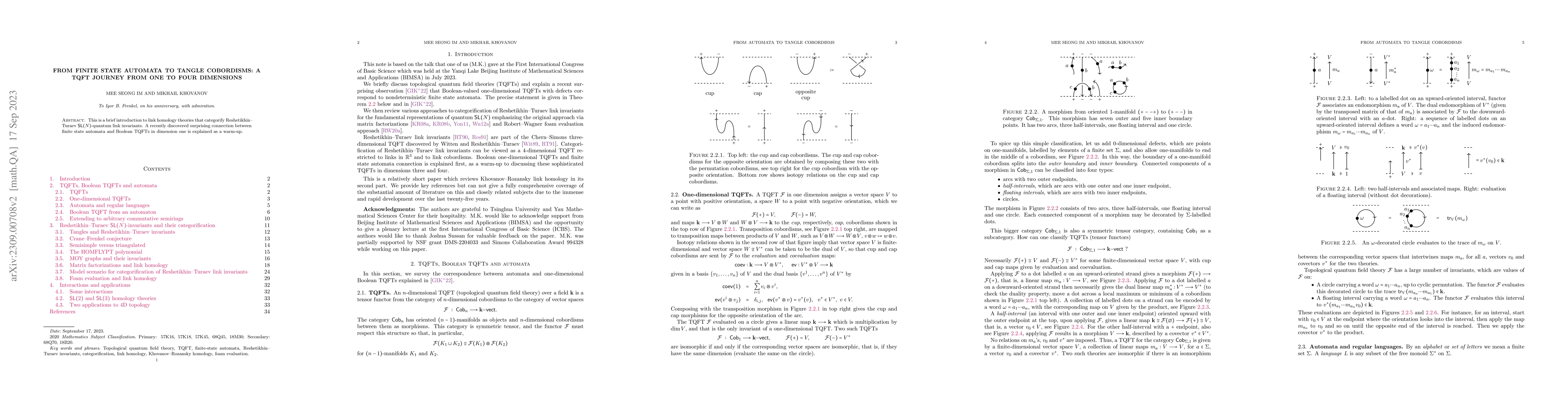 Thumbnail for From finite state automata to tangle cobordisms: a TQFT journey from one
  to four dimensions