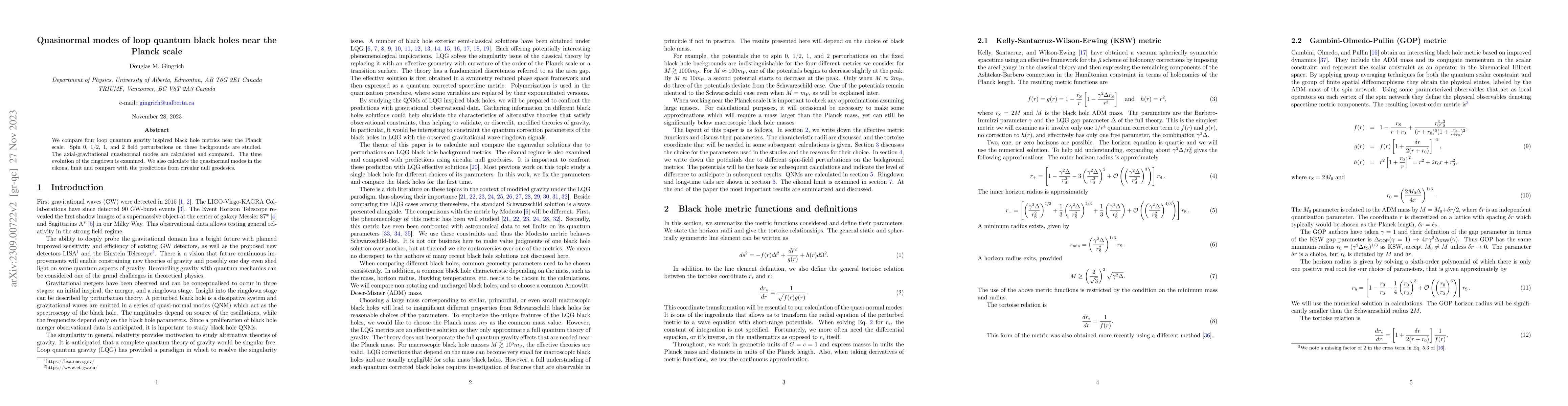 Thumbnail for Quasinormal modes of loop quantum black holes near the Planck scale