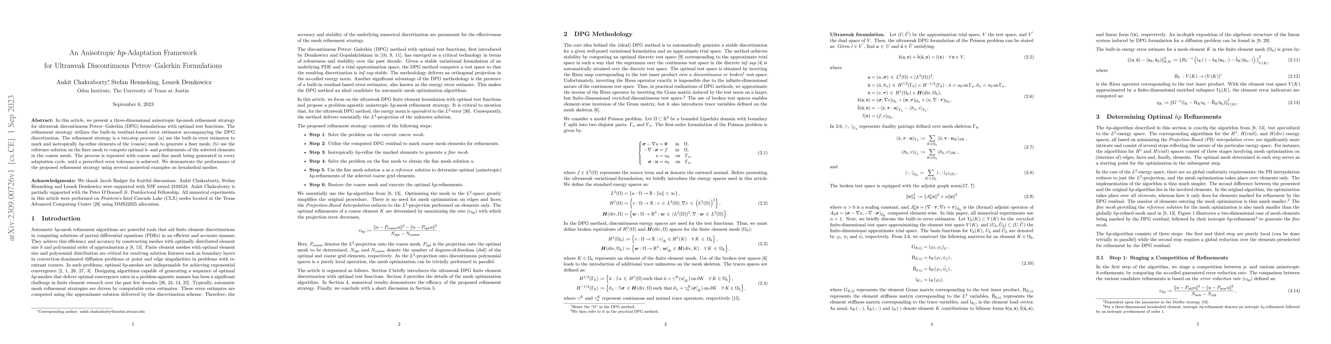 Thumbnail for An Anisotropic $hp$-Adaptation Framework for Ultraweak Discontinuous
  Petrov-Galerkin Formulations