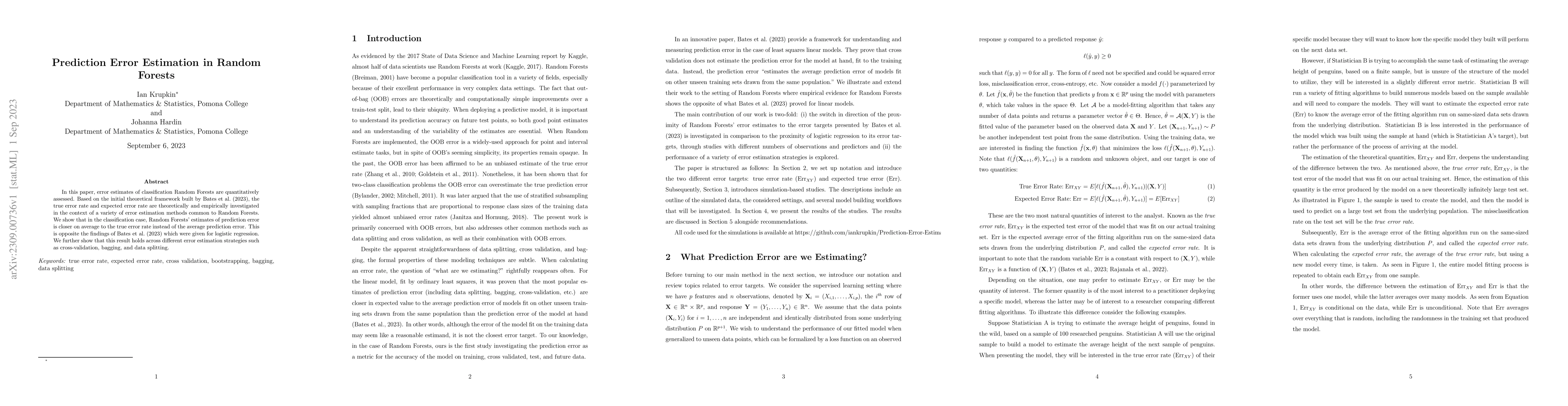 Thumbnail for Prediction Error Estimation in Random Forests