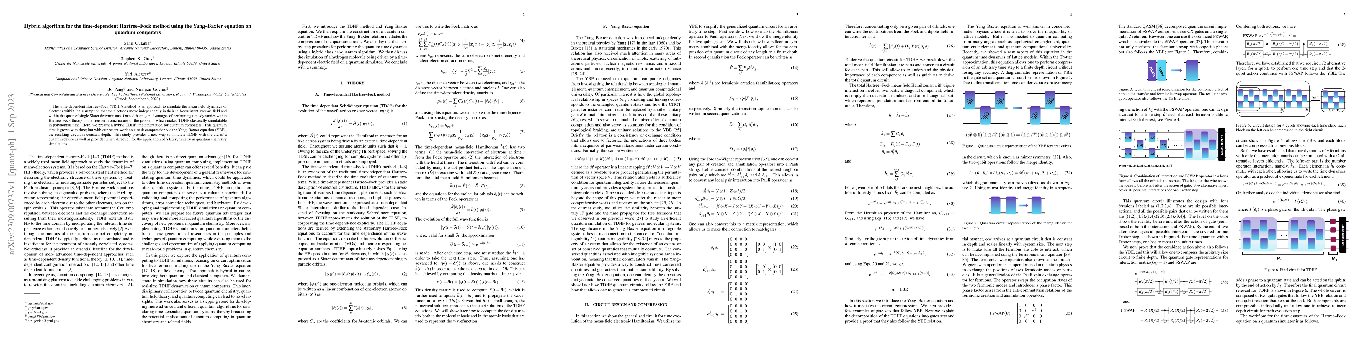 Thumbnail for Hybrid algorithm for the time-dependent Hartree-Fock method using the
  Yang-Baxter equation on quantum computers