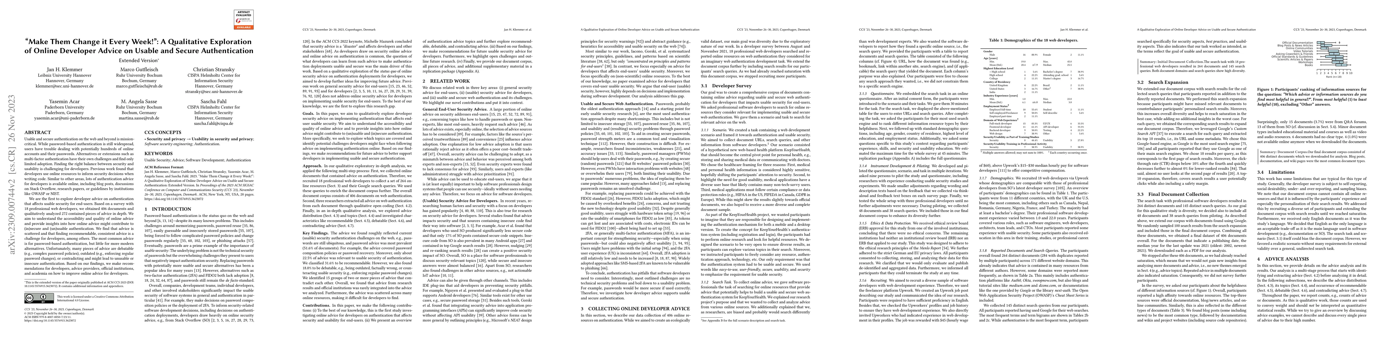 Thumbnail for "Make Them Change it Every Week!": A Qualitative Exploration of Online
  Developer Advice on Usable and Secure Authentication