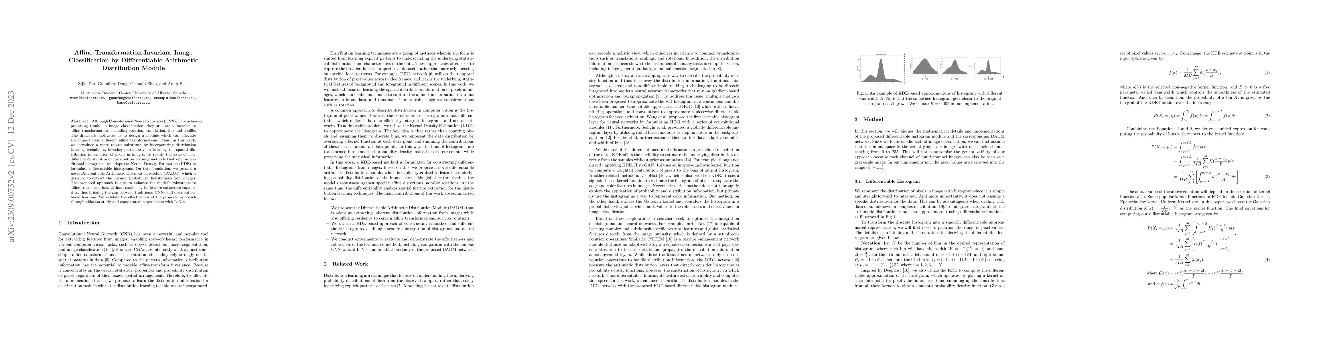 Thumbnail for Affine-Transformation-Invariant Image Classification by Differentiable
  Arithmetic Distribution Module