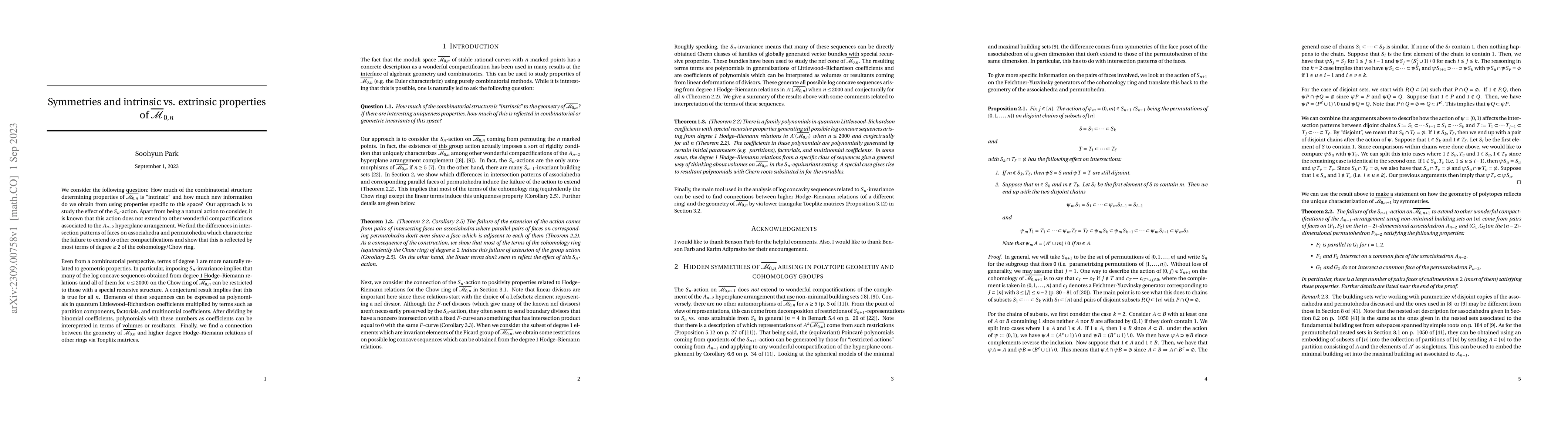 Thumbnail for Symmetries and intrinsic vs. extrinsic properties of
  $\overline{\mathcal{M}}_{0, n}$