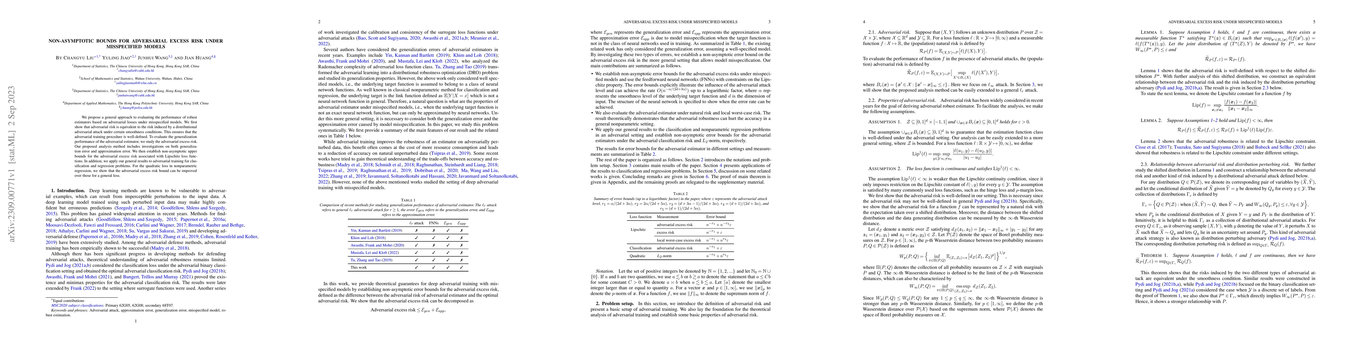 Thumbnail for Non-Asymptotic Bounds for Adversarial Excess Risk under Misspecified
  Models