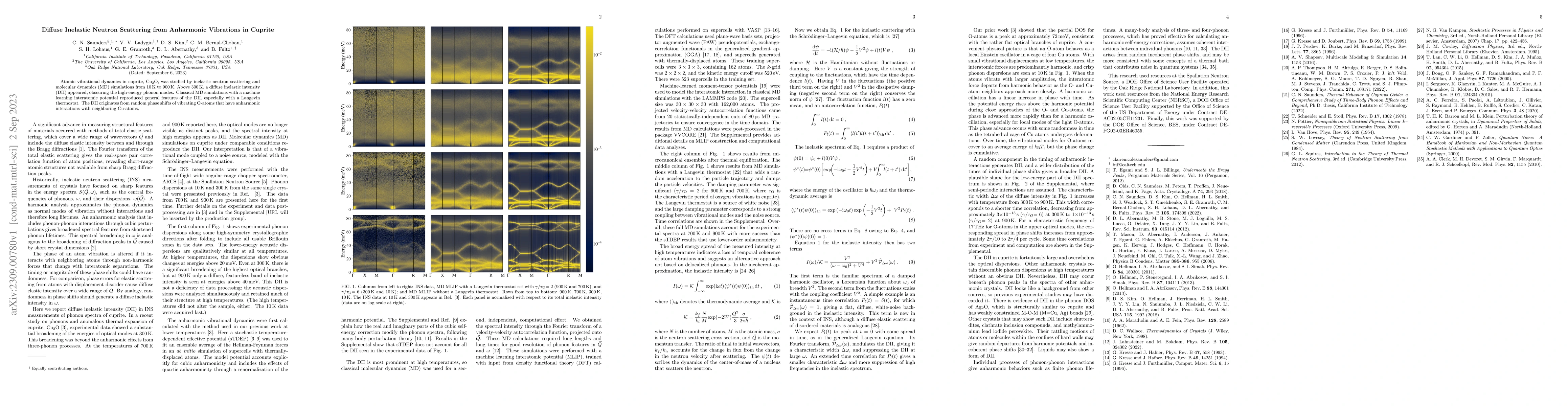 Thumbnail for Diffuse Inelastic Neutron Scattering from Anharmonic Vibrations in
  Cuprite