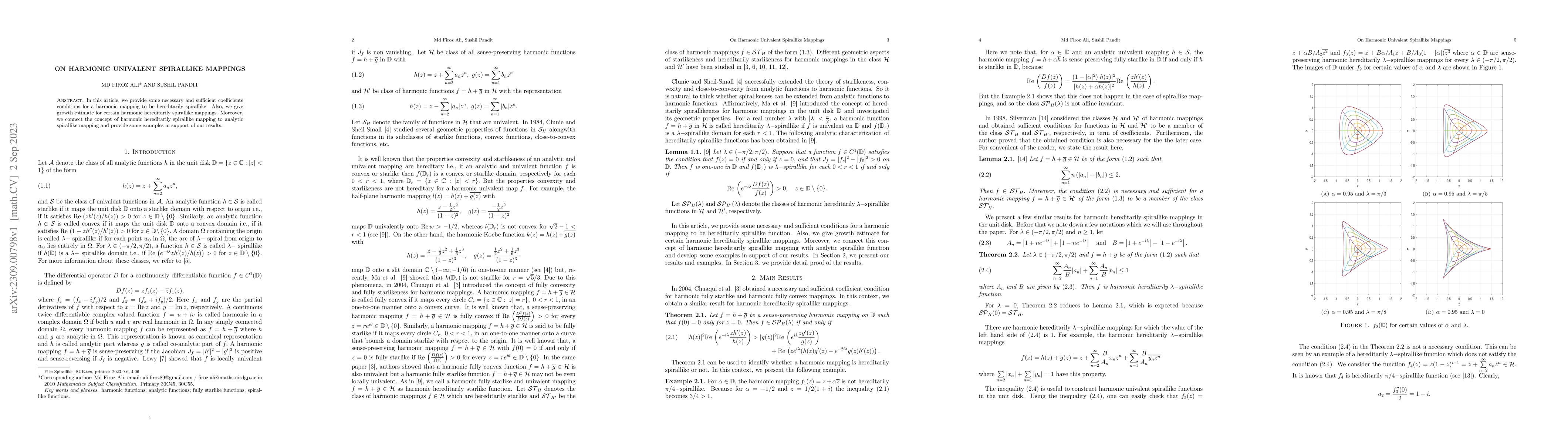 Thumbnail for On Harmonic Univalent Spirallike Mappings