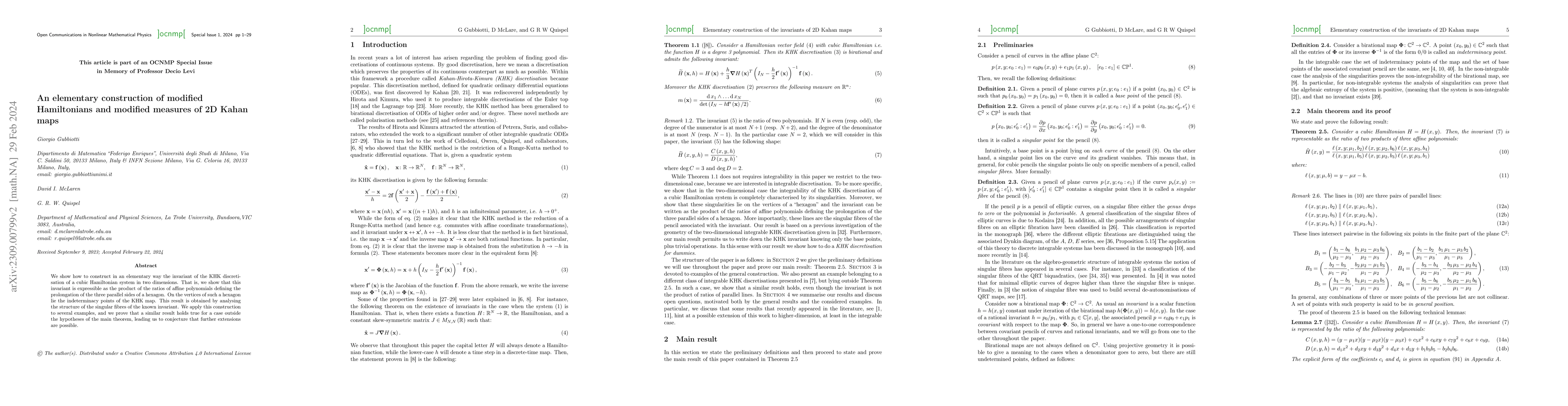 Thumbnail for An Elementary Construction of Modified Hamiltonians and Modified
  Measures of 2D Kahan Maps