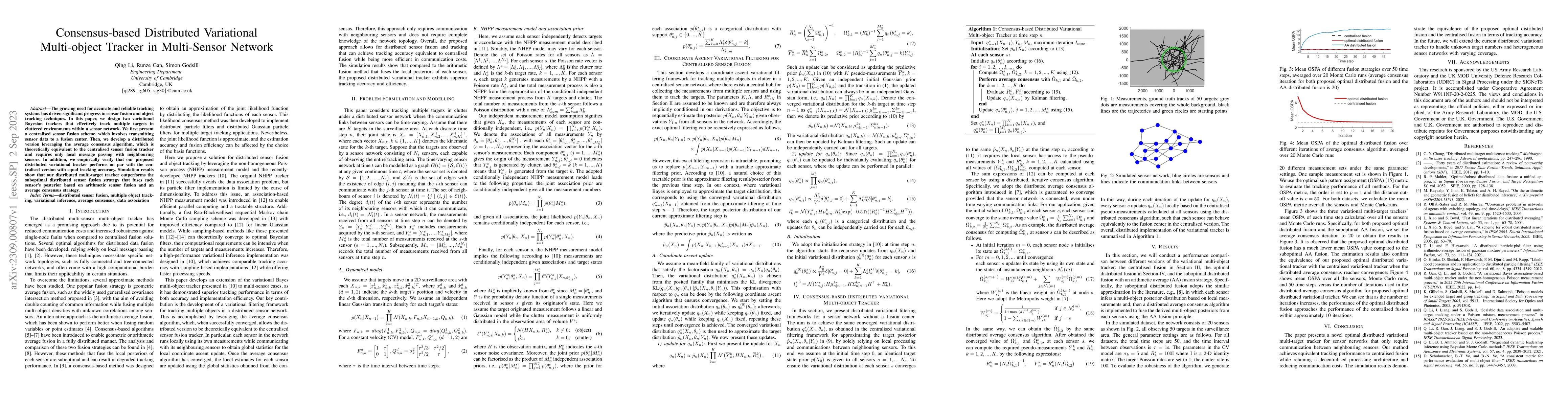 Thumbnail for Consensus-based Distributed Variational Multi-object Tracker in
  Multi-Sensor Network