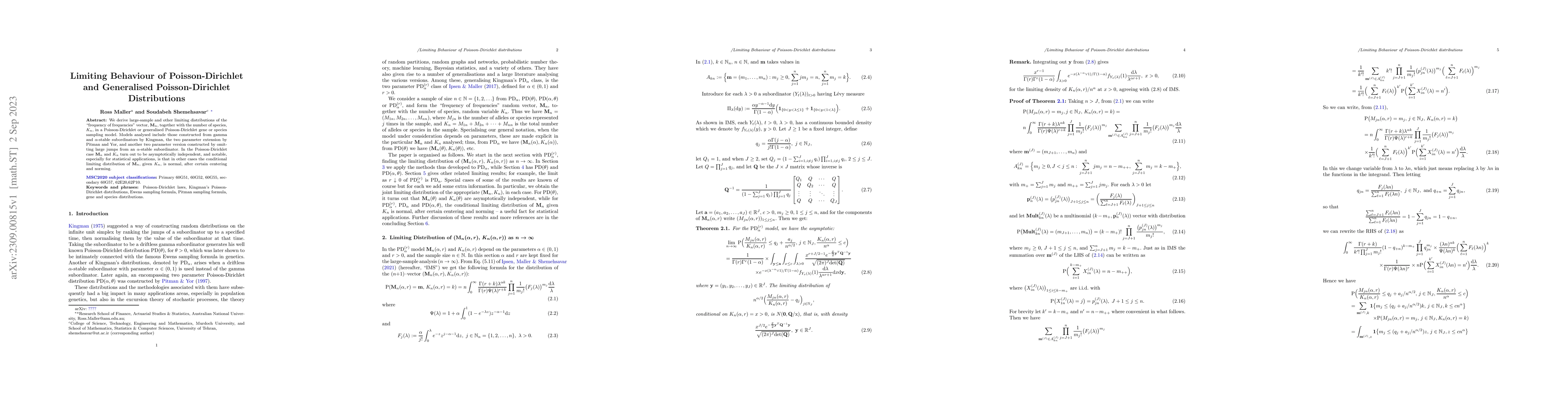Thumbnail for Limiting Behaviour of Poisson-Dirichlet and Generalised
  Poisson-Dirichlet Distributions