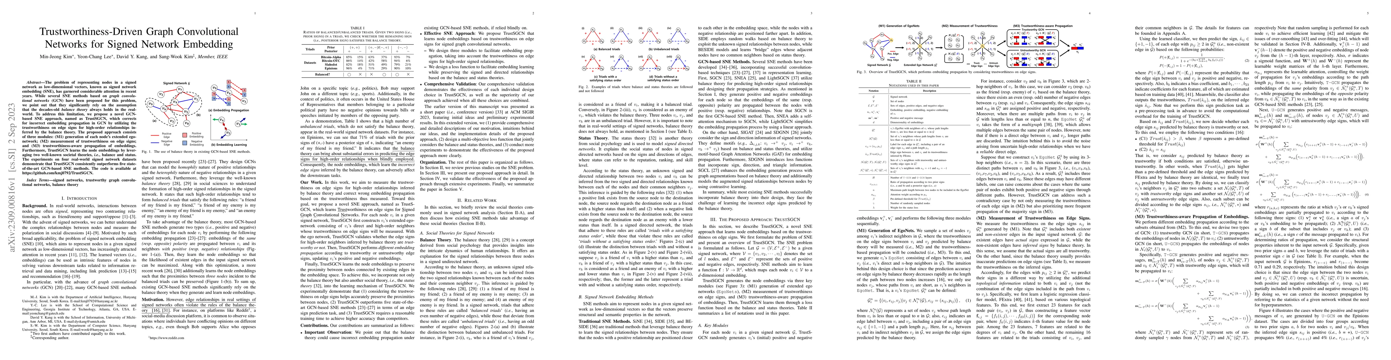 Thumbnail for Trustworthiness-Driven Graph Convolutional Networks for Signed Network
  Embedding