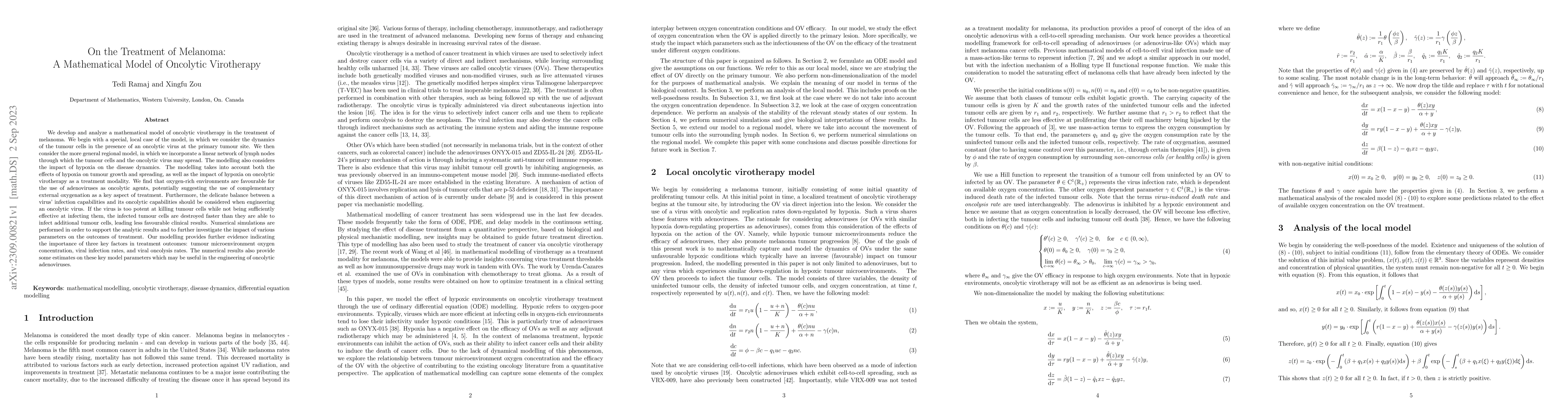 Thumbnail for On the Treatment of Melanoma: A Mathematical Model of Oncolytic
  Virotherapy