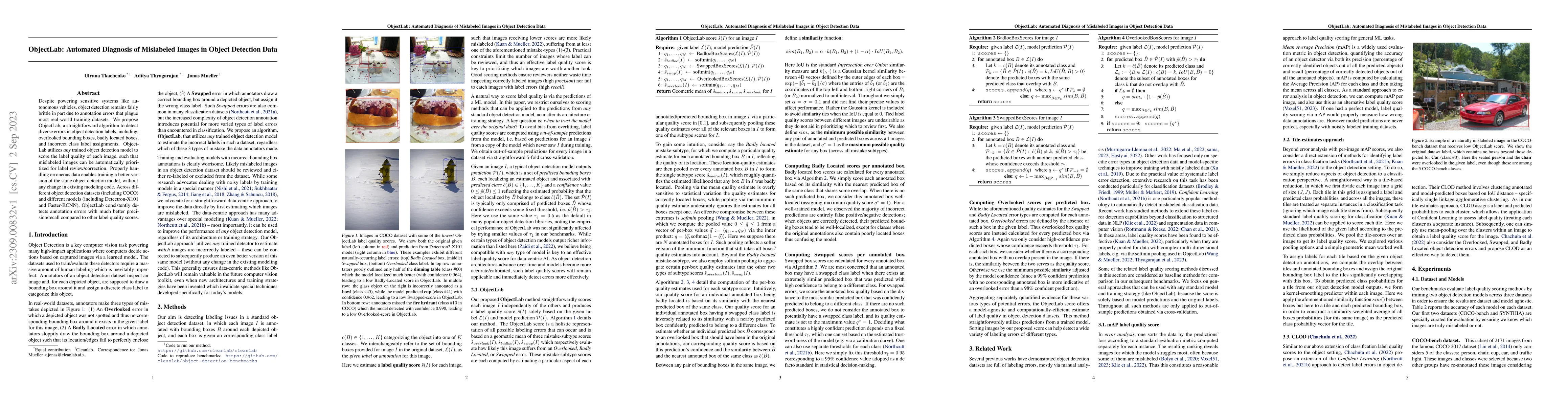 Thumbnail for ObjectLab: Automated Diagnosis of Mislabeled Images in Object Detection
  Data