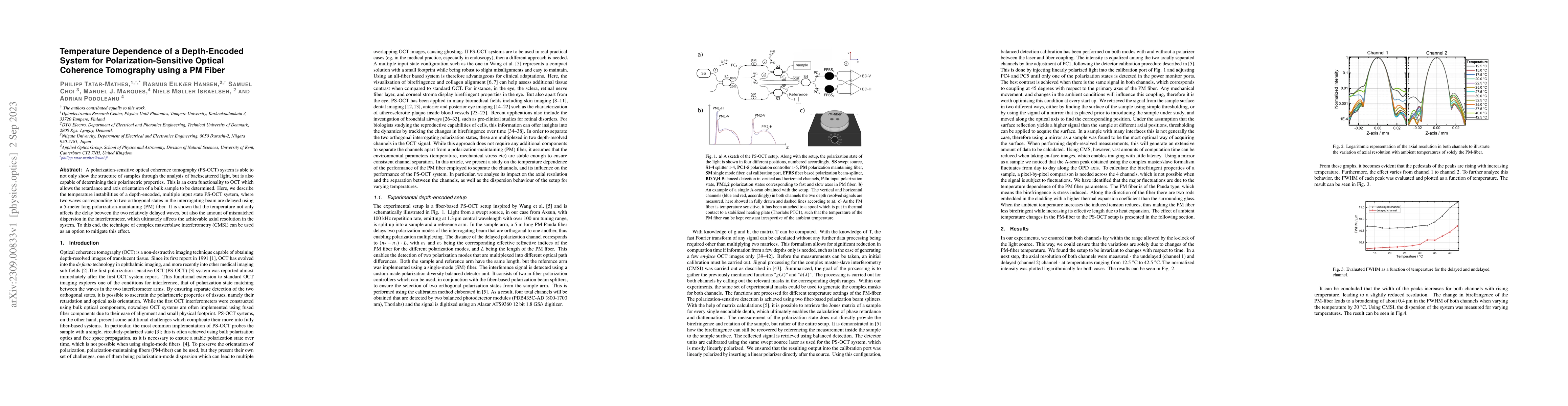 Thumbnail for Temperature Dependence of a Depth-Encoded System for
  Polarization-Sensitive Optical Coherence Tomography using a PM Fiber