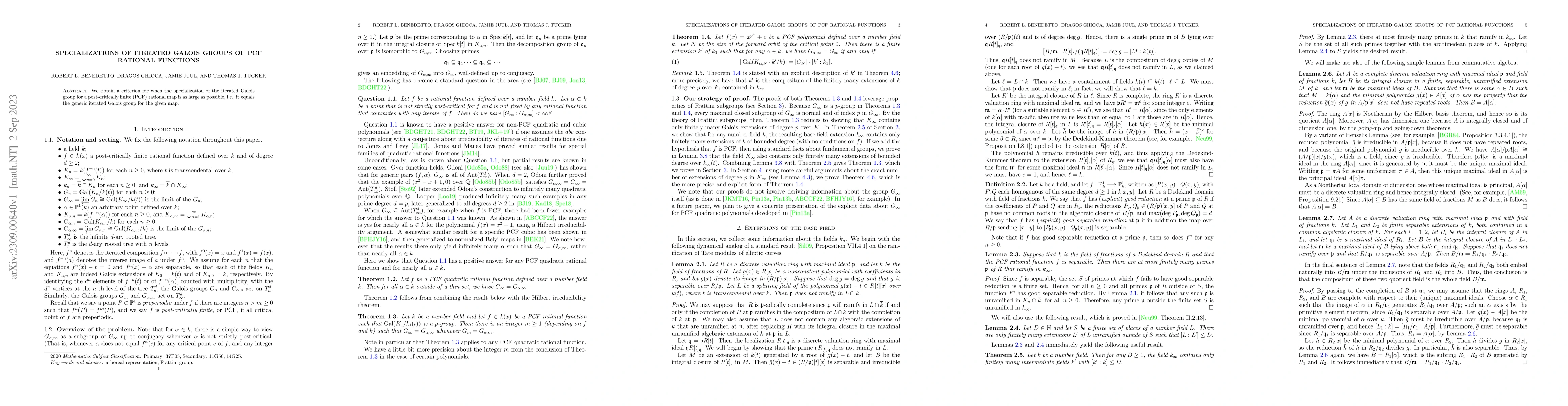 Thumbnail for Specializations of Iterated Galois Groups of PCF Rational Functions