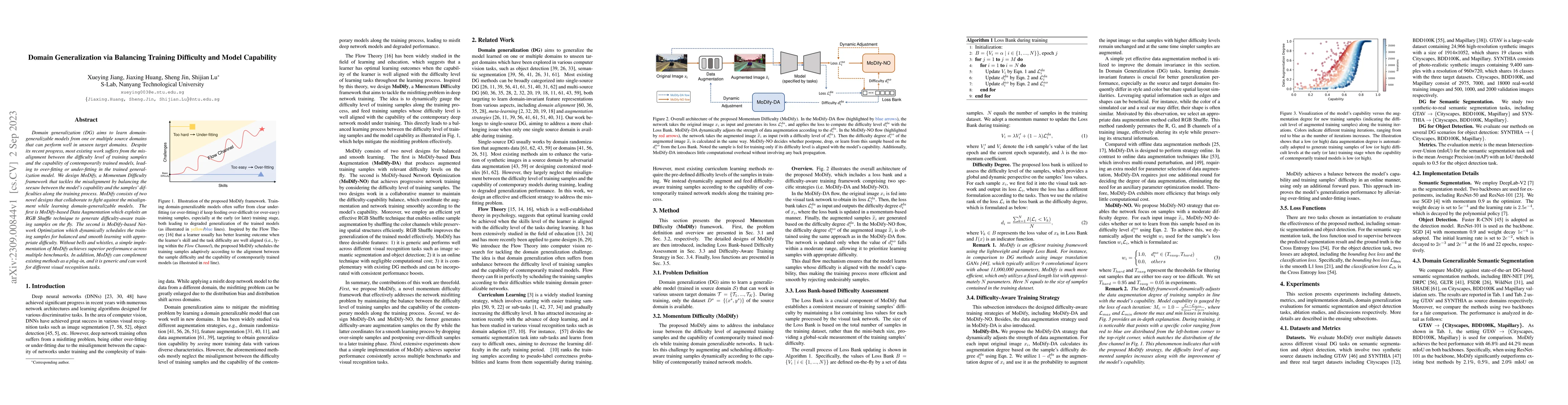 Thumbnail for Domain Generalization via Balancing Training Difficulty and Model
  Capability