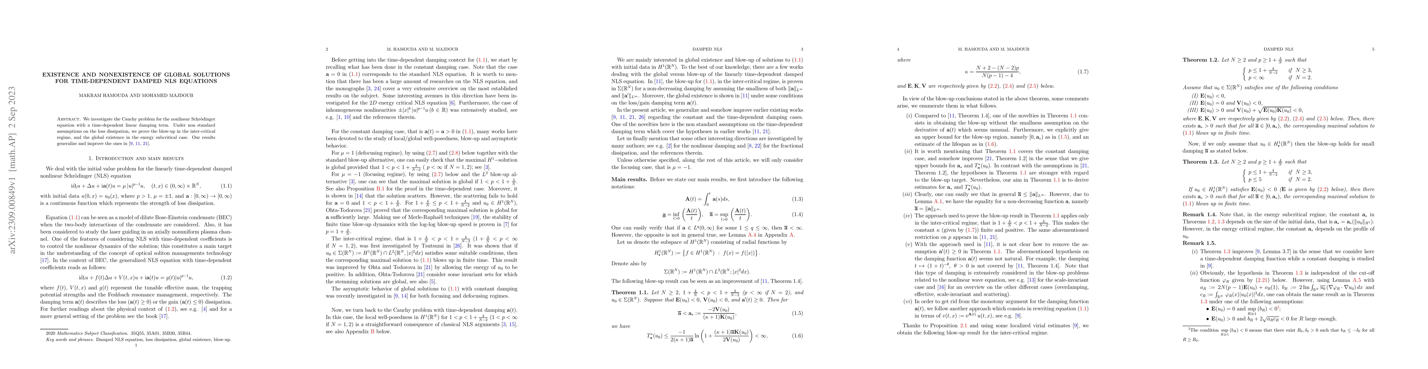 Thumbnail for Existence and nonexistence of global solutions for time-dependent damped
  NLS equations