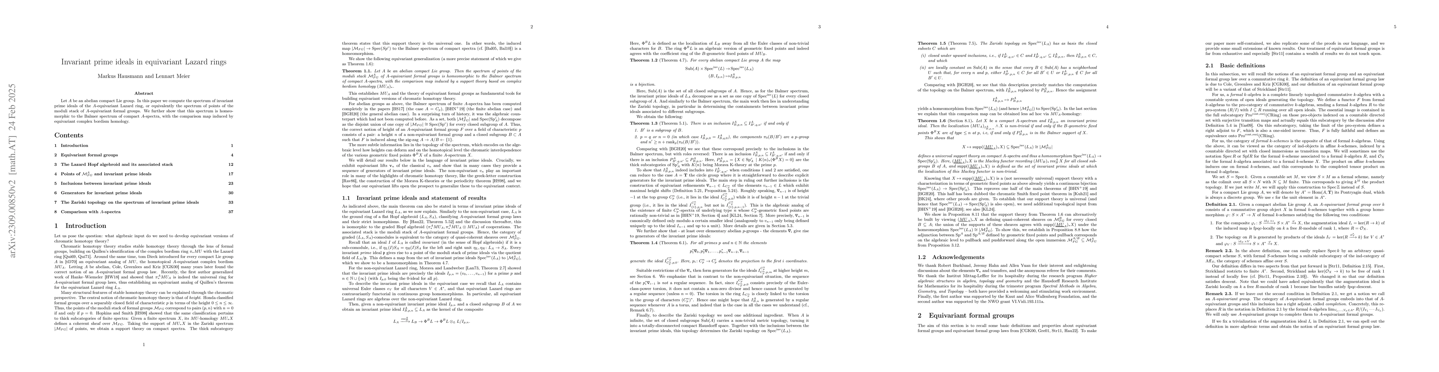 Thumbnail for Invariant prime ideals in equivariant Lazard rings