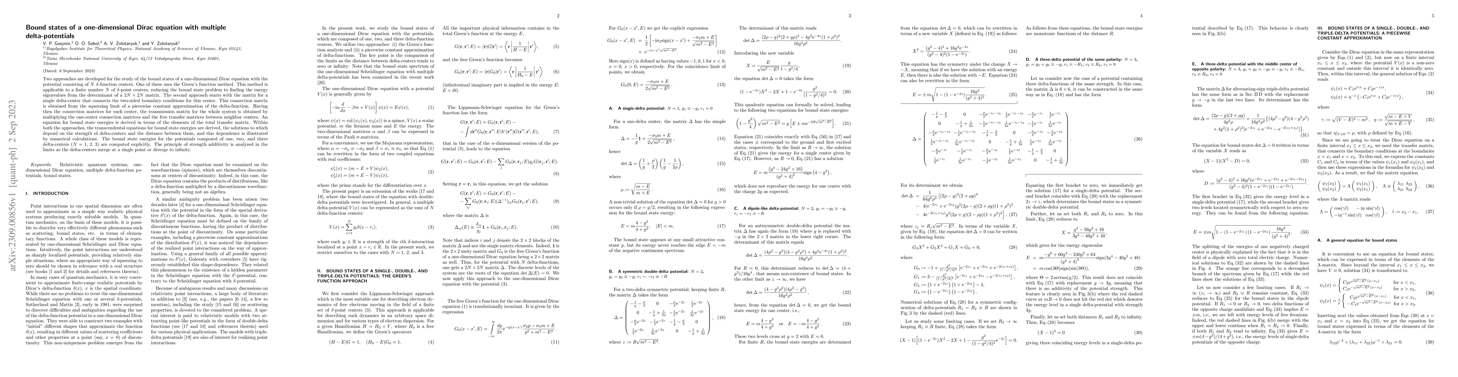 Thumbnail for Bound states of a one-dimensional Dirac equation with multiple
  delta-potentials
