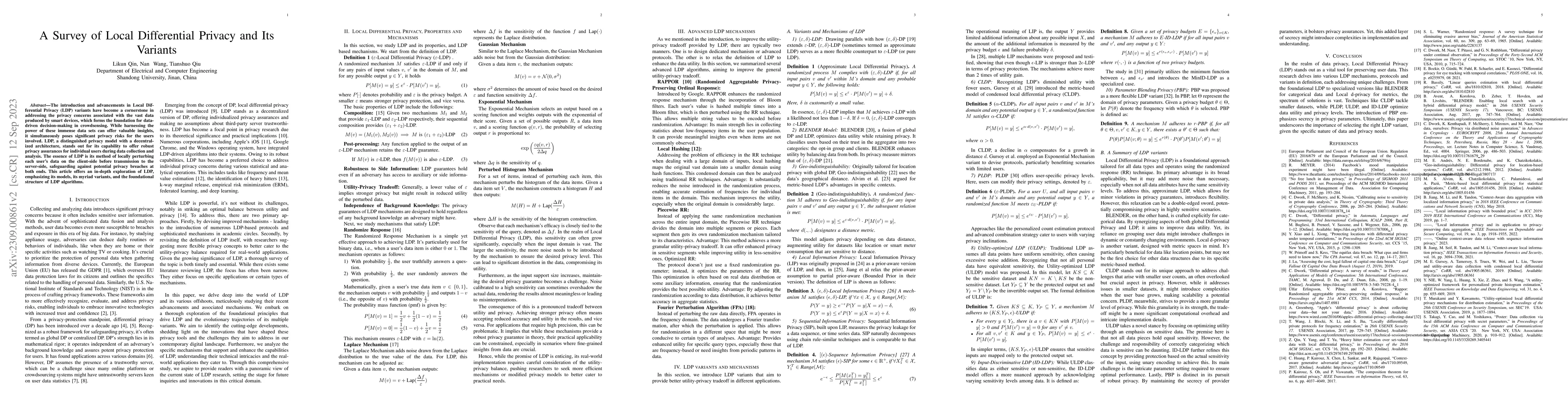 Thumbnail for A Survey of Local Differential Privacy and Its Variants
