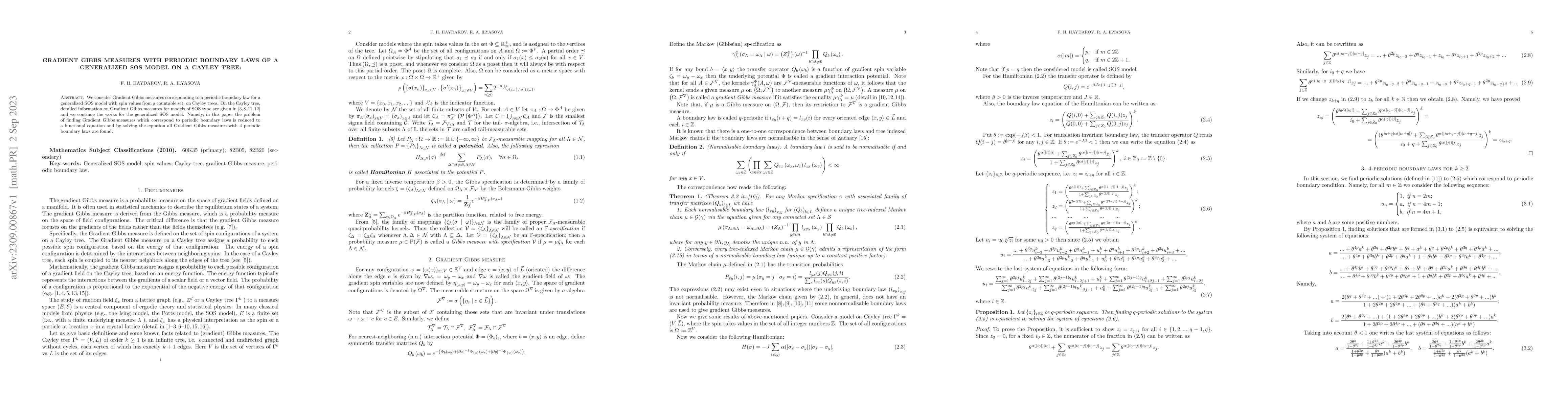Thumbnail for Gradient Gibbs measures with periodic boundary laws of a generalized SOS
  model on a Cayley tree