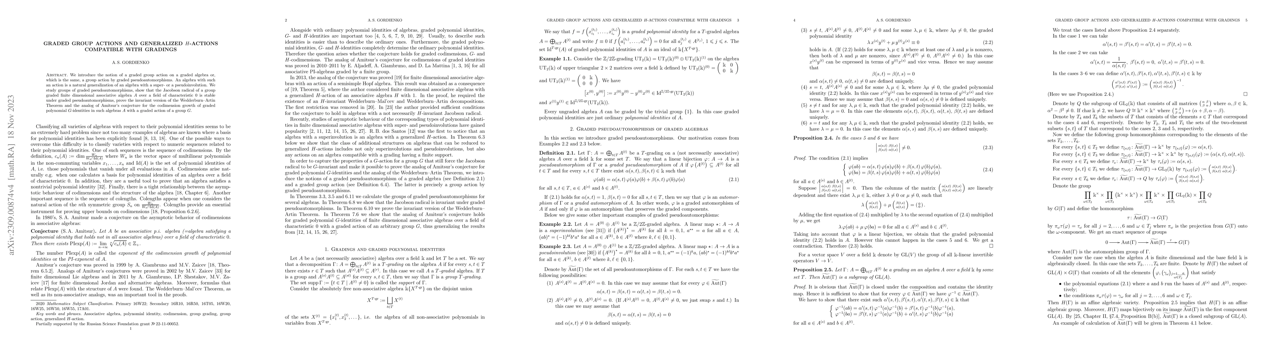 Thumbnail for Graded group actions and generalized $H$-actions compatible with
  gradings