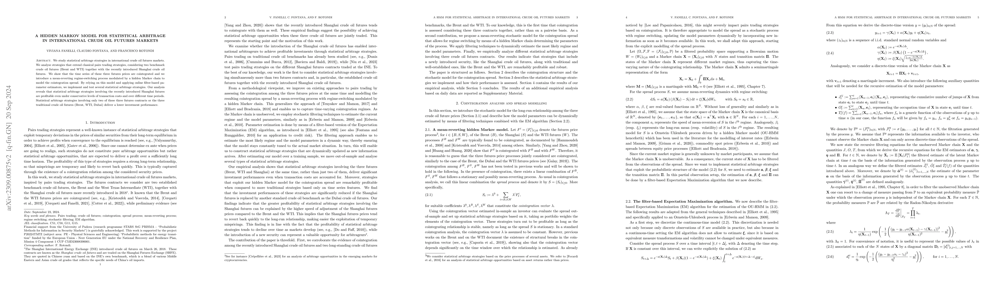 Thumbnail for A hidden Markov model for statistical arbitrage in international crude
  oil futures markets