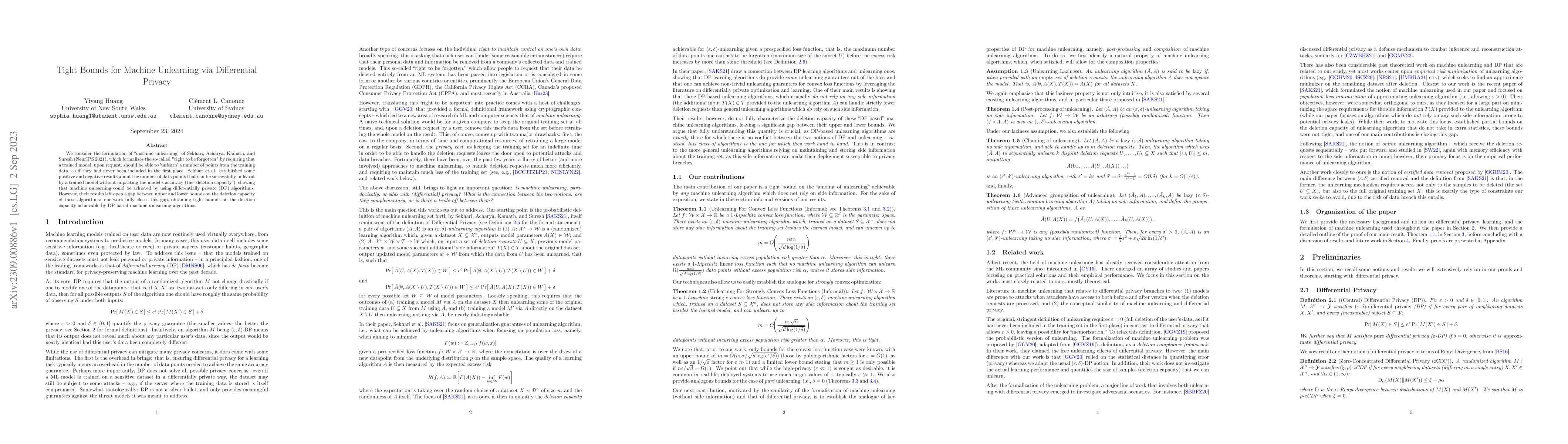Thumbnail for Tight Bounds for Machine Unlearning via Differential Privacy