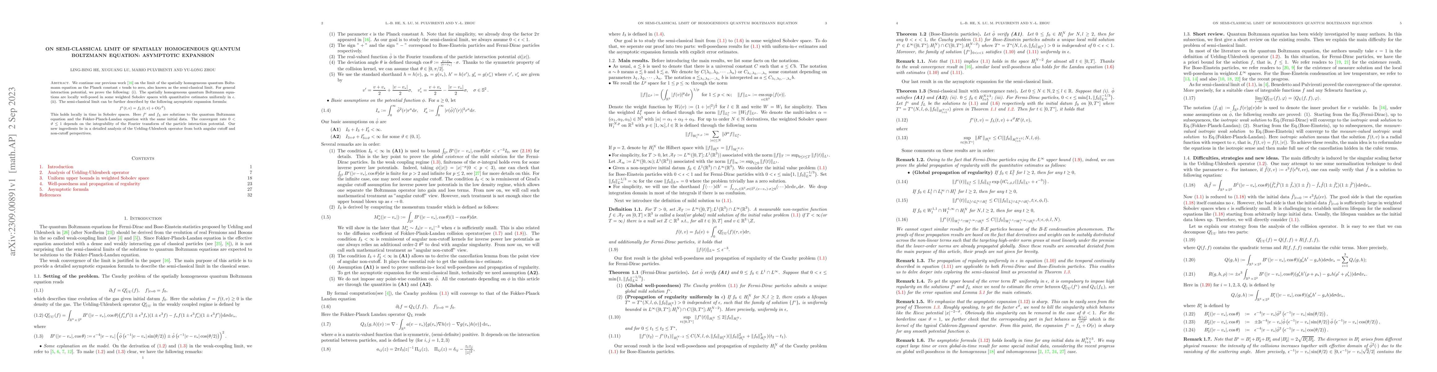 Thumbnail for On semi-classical limit of spatially homogeneous quantum Boltzmann
  equation: asymptotic expansion