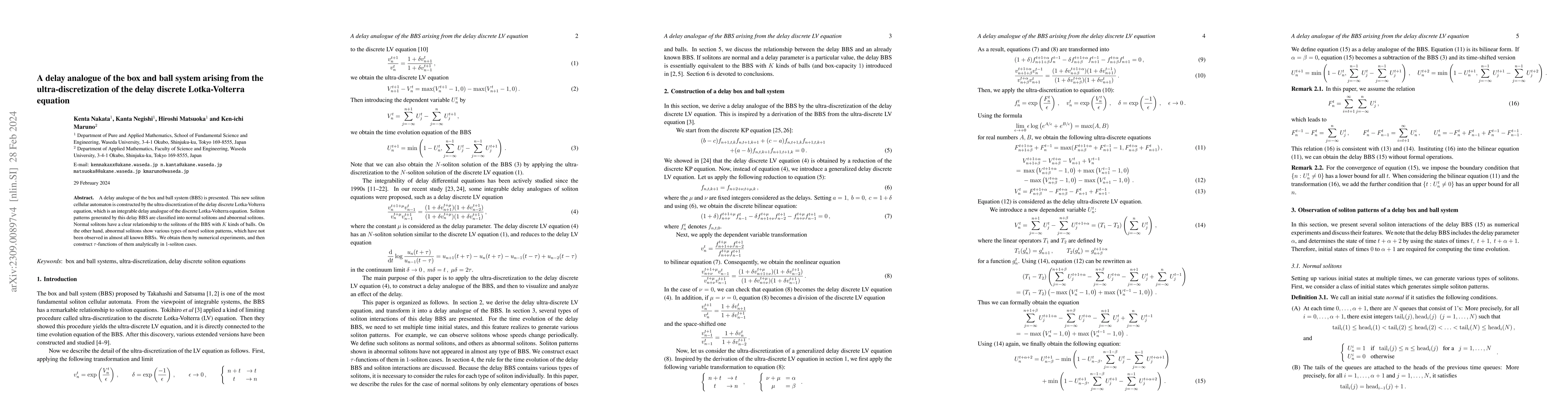Thumbnail for A delay analogue of the box and ball system arising from the
  ultra-discretization of the delay discrete Lotka-Volterra equation