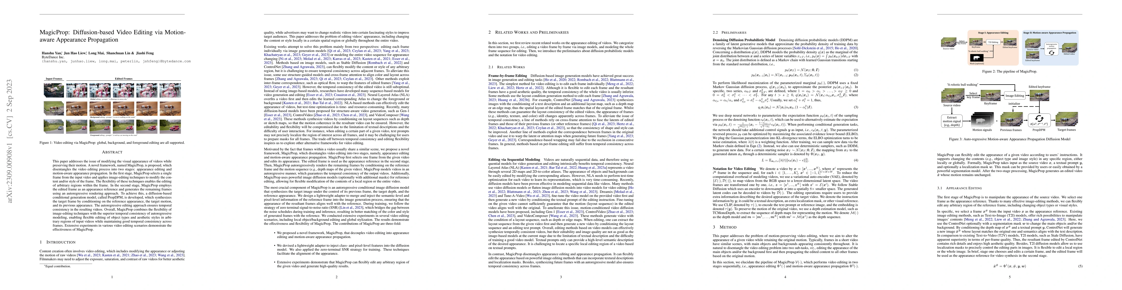 Thumbnail for MagicProp: Diffusion-based Video Editing via Motion-aware Appearance
  Propagation