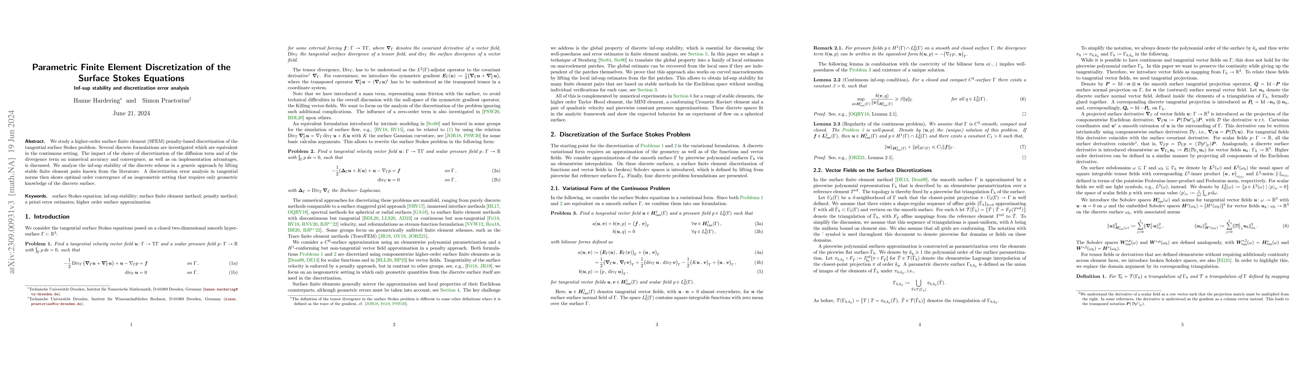 Thumbnail for Parametric Finite Element Discretization of the Surface Stokes Equations