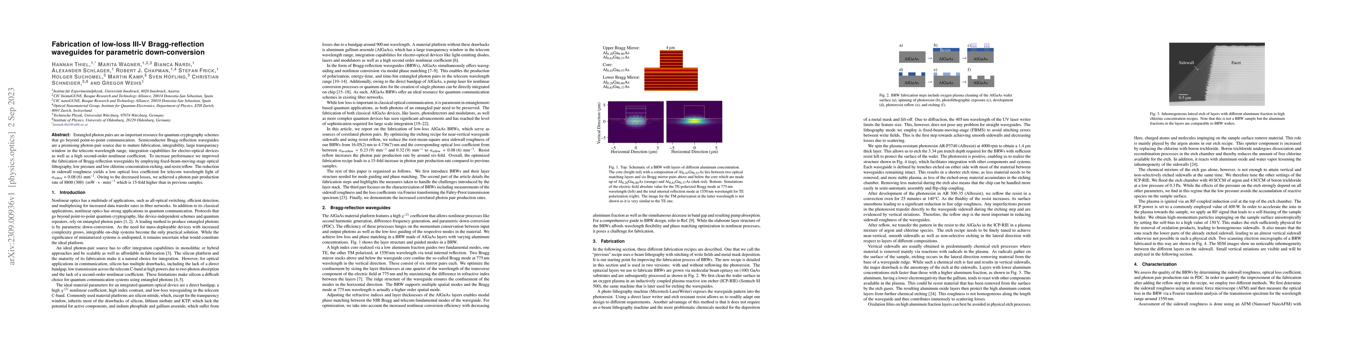Thumbnail for Fabrication of low-loss III-V Bragg-reflection waveguides for parametric
  down-conversion
