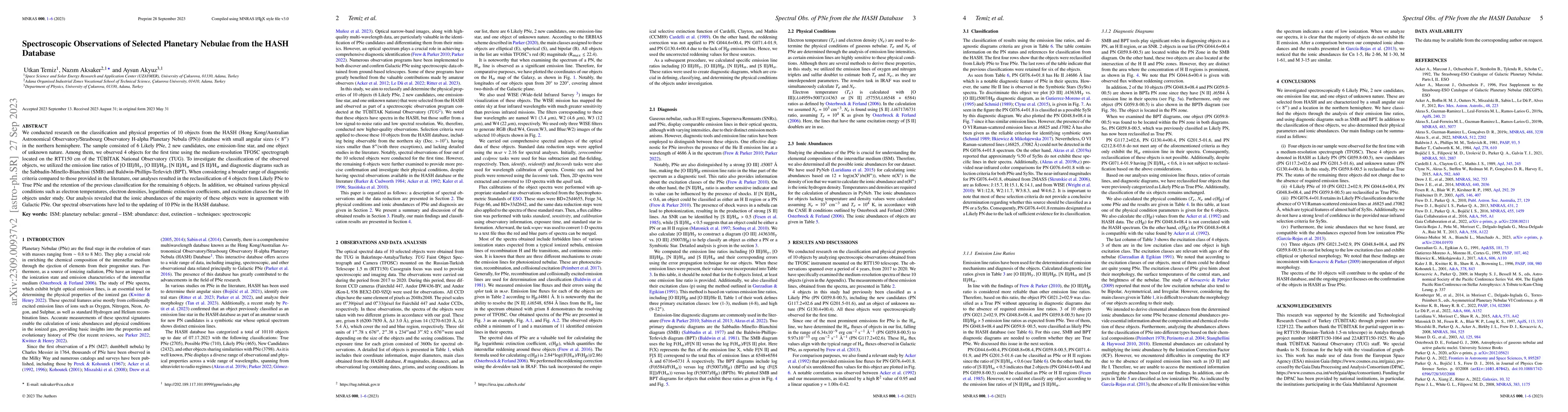 Thumbnail for Spectroscopic Observations of Selected Planetary Nebulae from the HASH
  Database
