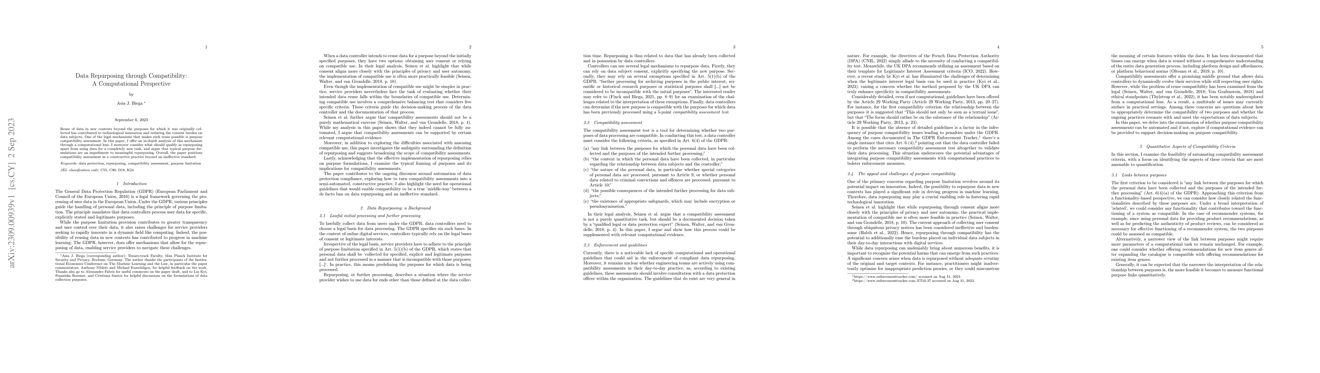 Thumbnail for Data Repurposing through Compatibility: A Computational Perspective