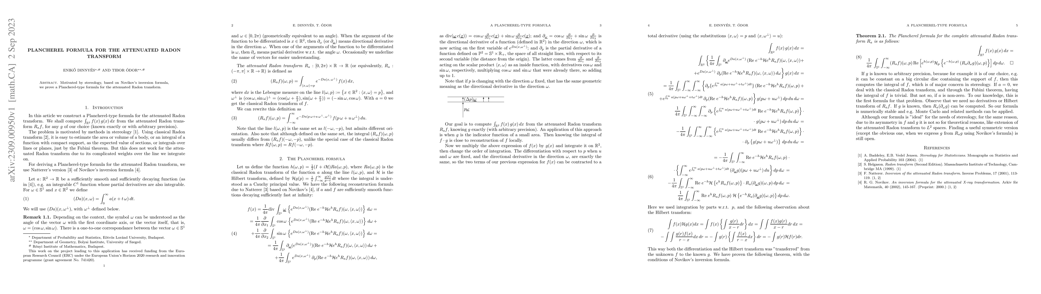 Thumbnail for Plancherel formula for the attenuated Radon transform