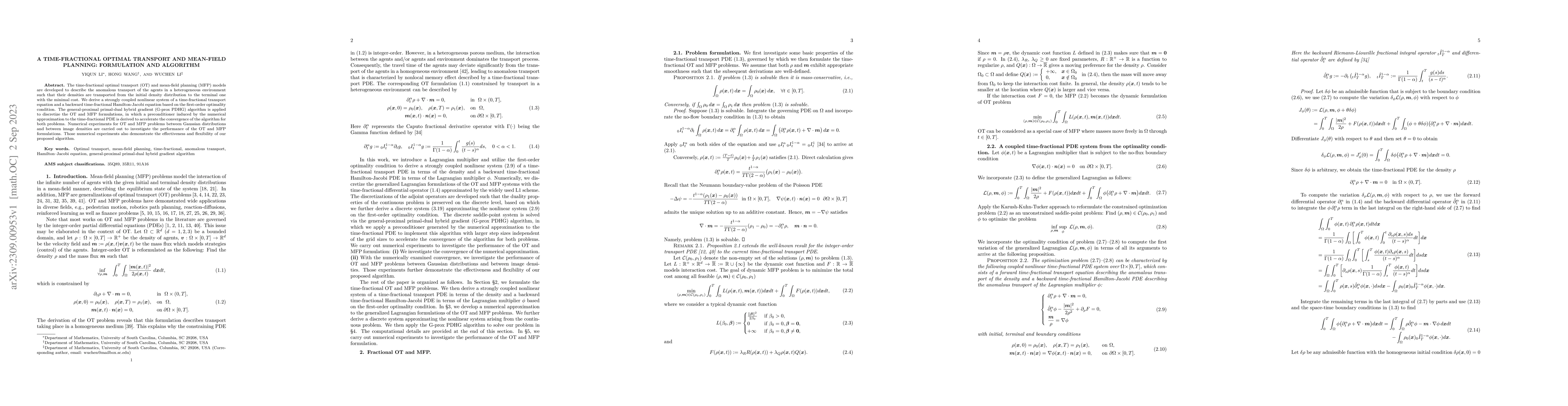 Thumbnail for A time-fractional optimal transport and mean-field planning: Formulation
  and algorithm