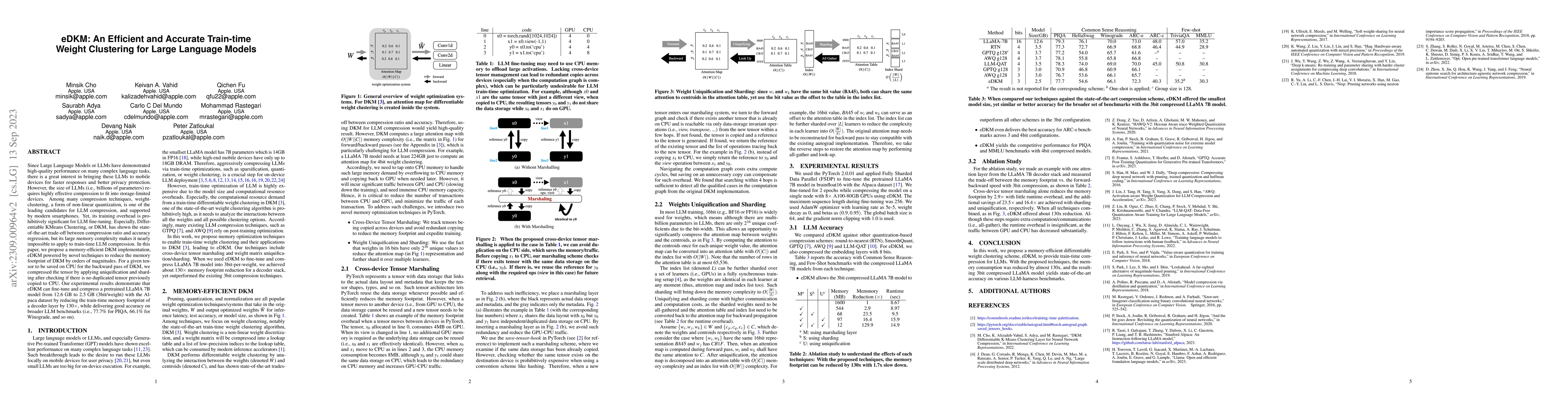 Thumbnail for eDKM: An Efficient and Accurate Train-time Weight Clustering for Large
  Language Models